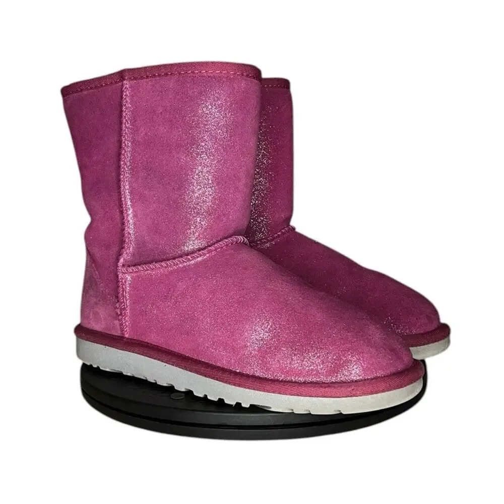 Girls‎ UGG Classic Short Glitter Boots Size 4 Pink Winter Fall